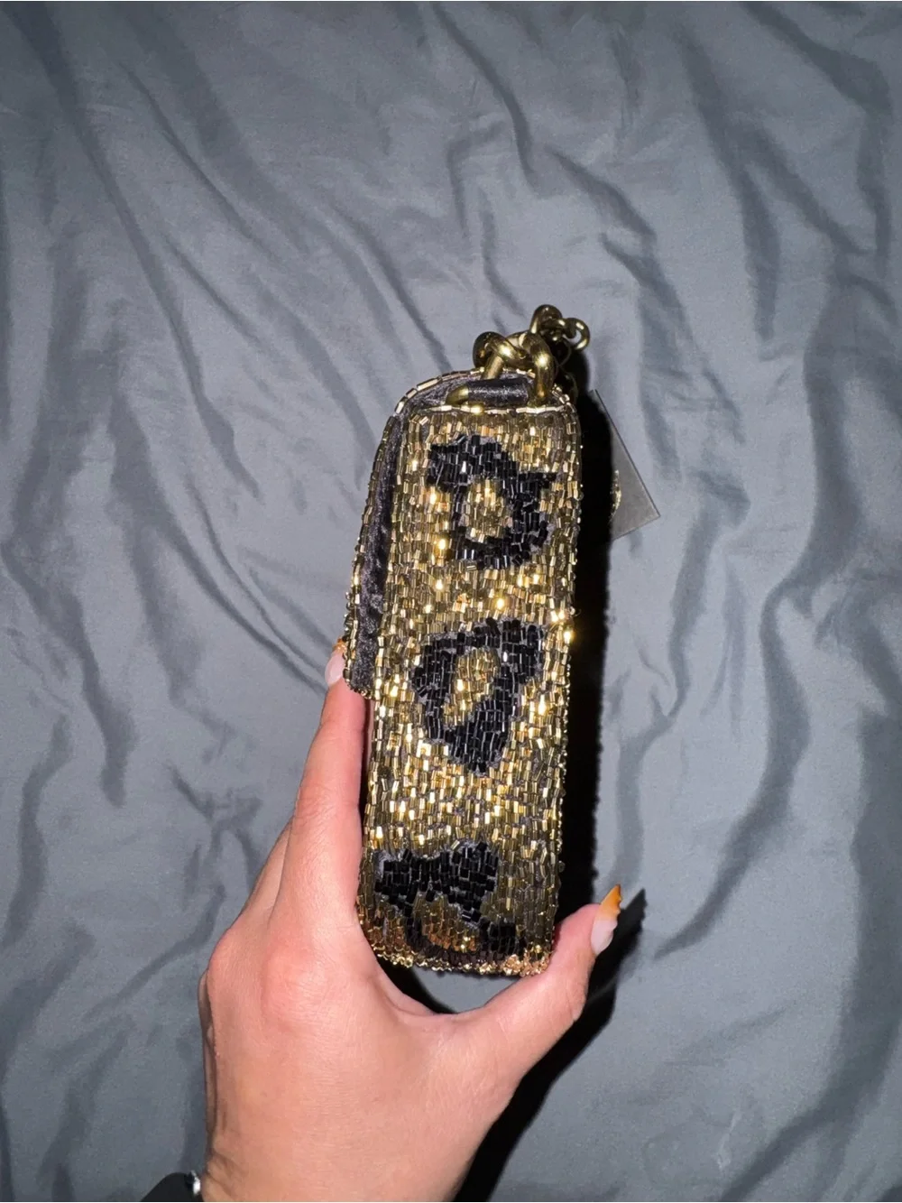 Beaded Cheetah Gold Chain Shoulder Bag Handmade in India New with Tags